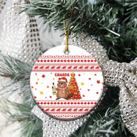Canada Christmas Ceramic Ornament with Beaver Maple Tree Ice Wine Pie and Red White Knit Pattern Design - Wonder Print Shop