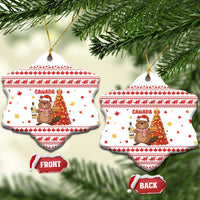Canada Christmas Ceramic Ornament with Beaver Maple Tree Ice Wine Pie and Red White Knit Pattern Design - Wonder Print Shop