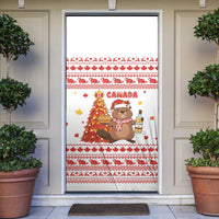 Canada Christmas Door Cover with Beaver Maple Tree Ice Wine Pie and Red White Knit Pattern Design - Wonder Print Shop