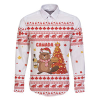 Canada Christmas Family Matching Off Shoulder Maxi Dress and Hawaiian Shirt with Beaver Maple Tree Ice Wine Pie and Red White Knit Pattern Design - Wonder Print Shop