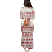 Canada Christmas Family Matching Puletasi and Hawaiian Shirt with Beaver Maple Tree Ice Wine Pie and Red White Knit Pattern Design - Wonder Print Shop
