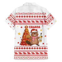 Canada Christmas Hawaiian Shirt with Beaver Maple Tree Ice Wine Pie and Red White Knit Pattern Design - Wonder Print Shop