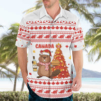 Canada Christmas Hawaiian Shirt with Beaver Maple Tree Ice Wine Pie and Red White Knit Pattern Design - Wonder Print Shop