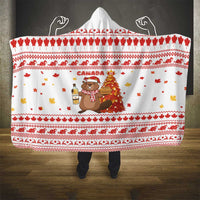 Canada Christmas Hooded Blanket with Beaver Maple Tree Ice Wine Pie and Red White Knit Pattern Design - Wonder Print Shop