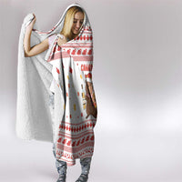 Canada Christmas Hooded Blanket with Beaver Maple Tree Ice Wine Pie and Red White Knit Pattern Design - Wonder Print Shop
