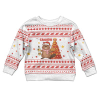 Canada Christmas Kid Ugly Christmas Sweater with Beaver Maple Tree Ice Wine Pie and Red White Knit Pattern Design - Wonder Print Shop