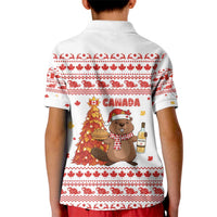 Canada Christmas Kid Polo Shirt with Beaver Maple Tree Ice Wine Pie and Red White Knit Pattern Design - Wonder Print Shop