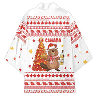 Canada Christmas Kimono with Beaver Maple Tree Ice Wine Pie and Red White Knit Pattern Design - Wonder Print Shop
