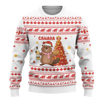 Canada Christmas Ugly Christmas Sweater with Beaver Maple Tree Ice Wine Pie and Red White Knit Pattern Design - Wonder Print Shop