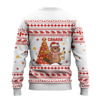 Canada Christmas Ugly Christmas Sweater with Beaver Maple Tree Ice Wine Pie and Red White Knit Pattern Design - Wonder Print Shop