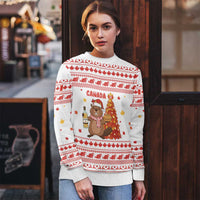 Canada Christmas Ugly Christmas Sweater with Beaver Maple Tree Ice Wine Pie and Red White Knit Pattern Design - Wonder Print Shop