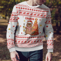 Canada Christmas Ugly Christmas Sweater with Beaver Maple Tree Ice Wine Pie and Red White Knit Pattern Design - Wonder Print Shop
