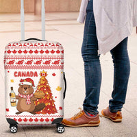 Canada Christmas Luggage Cover with Beaver Maple Tree Ice Wine Pie and Red White Knit Pattern Design - Wonder Print Shop