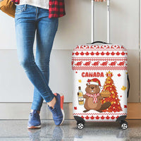 Canada Christmas Luggage Cover with Beaver Maple Tree Ice Wine Pie and Red White Knit Pattern Design - Wonder Print Shop