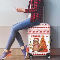 Canada Christmas Luggage Cover with Beaver Maple Tree Ice Wine Pie and Red White Knit Pattern Design - Wonder Print Shop