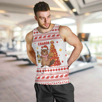 Canada Christmas Men Tank Top with Beaver Maple Tree Ice Wine Pie and Red White Knit Pattern Design - Wonder Print Shop