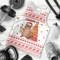 Canada Christmas Men Tank Top with Beaver Maple Tree Ice Wine Pie and Red White Knit Pattern Design - Wonder Print Shop