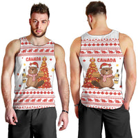Canada Christmas Men Tank Top with Beaver Maple Tree Ice Wine Pie and Red White Knit Pattern Design - Wonder Print Shop