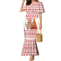 Canada Christmas Mermaid Dress with Beaver Maple Tree Ice Wine Pie and Red White Knit Pattern Design - Wonder Print Shop