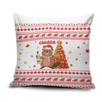 Canada Christmas Pillow Cover with Beaver Maple Tree Ice Wine Pie and Red White Knit Pattern Design - Wonder Print Shop