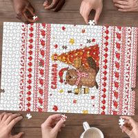 Canada Christmas Puzzle with Beaver Maple Tree Ice Wine Pie and Red White Knit Pattern Design - Wonder Print Shop
