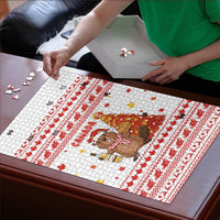 Canada Christmas Puzzle with Beaver Maple Tree Ice Wine Pie and Red White Knit Pattern Design - Wonder Print Shop