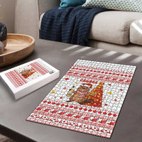 Canada Christmas Puzzle with Beaver Maple Tree Ice Wine Pie and Red White Knit Pattern Design - Wonder Print Shop