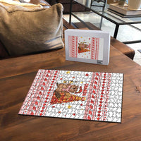 Canada Christmas Puzzle with Beaver Maple Tree Ice Wine Pie and Red White Knit Pattern Design - Wonder Print Shop