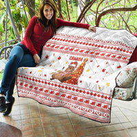 Canada Christmas Quilt with Beaver Maple Tree Ice Wine Pie and Red White Knit Pattern Design - Wonder Print Shop