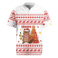 Canada Christmas Rugby Jersey with Beaver Maple Tree Ice Wine Pie and Red White Knit Pattern Design - Wonder Print Shop