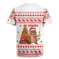 Canada Christmas Rugby Jersey with Beaver Maple Tree Ice Wine Pie and Red White Knit Pattern Design - Wonder Print Shop