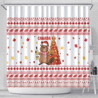 Canada Christmas Shower Curtain with Beaver Maple Tree Ice Wine Pie and Red White Knit Pattern Design - Wonder Print Shop