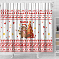 Canada Christmas Shower Curtain with Beaver Maple Tree Ice Wine Pie and Red White Knit Pattern Design - Wonder Print Shop