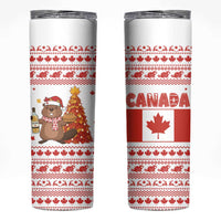 Canada Christmas Skinny Tumbler with Beaver Maple Tree Ice Wine Pie and Red White Knit Pattern Design - Wonder Print Shop