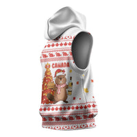 Canada Christmas Sleeveless Hoodie with Beaver Maple Tree Ice Wine Pie and Red White Knit Pattern Design - Wonder Print Shop
