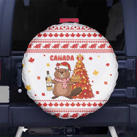 Canada Christmas Spare Tire Cover with Beaver Maple Tree Ice Wine Pie and Red White Knit Pattern Design - Wonder Print Shop