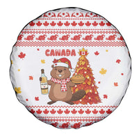Canada Christmas Spare Tire Cover with Beaver Maple Tree Ice Wine Pie and Red White Knit Pattern Design - Wonder Print Shop