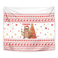Canada Christmas Tapestry with Beaver Maple Tree Ice Wine Pie and Red White Knit Pattern Design - Wonder Print Shop