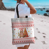 Canada Christmas Tote Bag with Beaver Maple Tree Ice Wine Pie and Red White Knit Pattern Design - Wonder Print Shop
