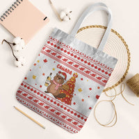 Canada Christmas Tote Bag with Beaver Maple Tree Ice Wine Pie and Red White Knit Pattern Design - Wonder Print Shop