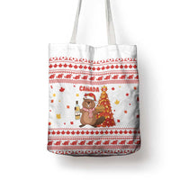 Canada Christmas Tote Bag with Beaver Maple Tree Ice Wine Pie and Red White Knit Pattern Design - Wonder Print Shop