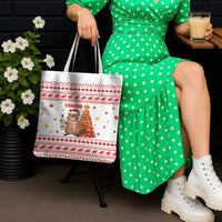 Canada Christmas Tote Bag with Beaver Maple Tree Ice Wine Pie and Red White Knit Pattern Design - Wonder Print Shop
