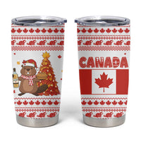 Canada Christmas Tumbler Cup with Beaver Maple Tree Ice Wine Pie and Red White Knit Pattern Design - Wonder Print Shop