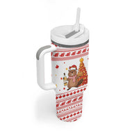 Canada Christmas Tumbler With Handle with Beaver Maple Tree Ice Wine Pie and Red White Knit Pattern Design - Wonder Print Shop