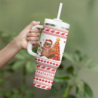 Canada Christmas Tumbler With Handle with Beaver Maple Tree Ice Wine Pie and Red White Knit Pattern Design - Wonder Print Shop