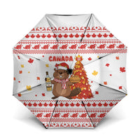 Canada Christmas Umbrella with Beaver Maple Tree Ice Wine Pie and Red White Knit Pattern Design - Wonder Print Shop