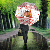 Canada Christmas Umbrella with Beaver Maple Tree Ice Wine Pie and Red White Knit Pattern Design - Wonder Print Shop