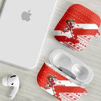 Canada Christmas AirPods Case with Santa Playing Hockey Maple Leaf Flag and Red White Knit Pattern Design - Wonder Print Shop
