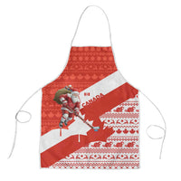 Canada Christmas Apron with Santa Playing Hockey Maple Leaf Flag and Red White Knit Pattern Design - Wonder Print Shop