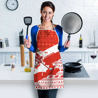 Canada Christmas Apron with Santa Playing Hockey Maple Leaf Flag and Red White Knit Pattern Design - Wonder Print Shop